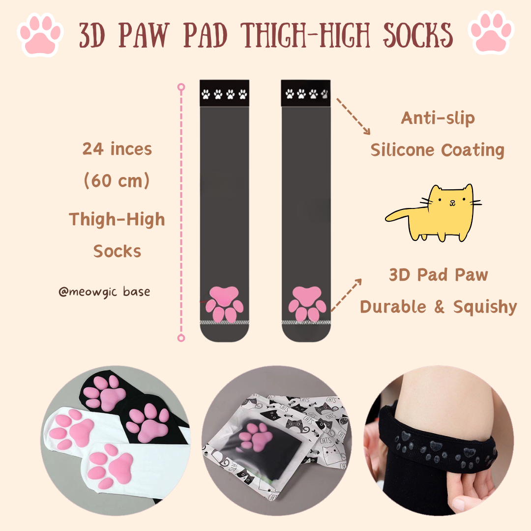 3D Cat Paw Thigh High Socks for Cosplay & Daily Kawaii