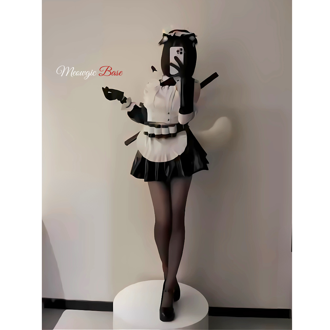 Whimsical Feline Maid Costume with Dynamic Moving Tail - Meowgicbase