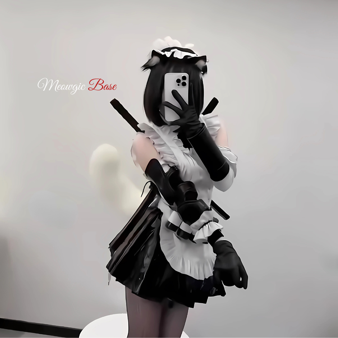 Whimsical Feline Maid Costume with Dynamic Moving Tail - Meowgicbase