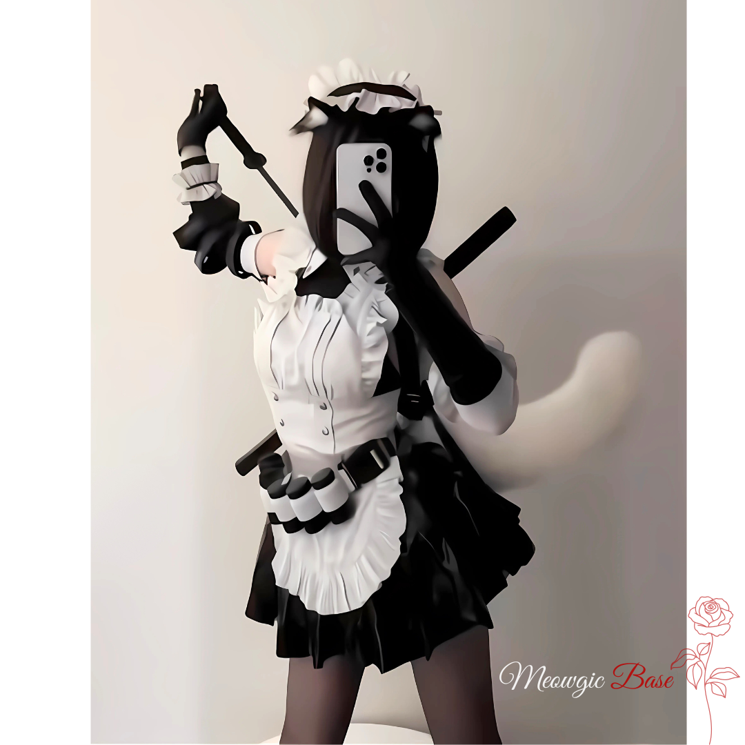 Whimsical Feline Maid Costume with Dynamic Moving Tail - Meowgicbase