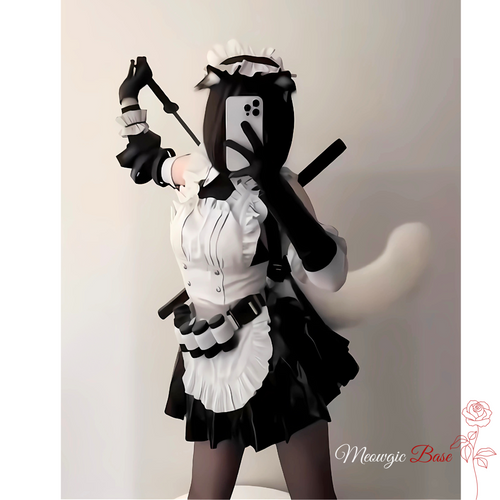 Whimsical Feline Maid Costume with Dynamic Moving Tail - Meowgicbase