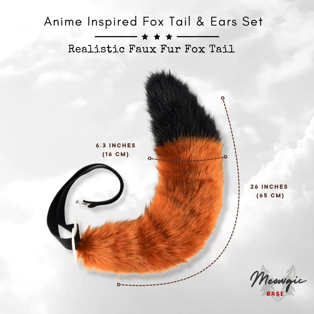 Fox Cosplay Ears & Tail Set - Luxe Adjustable Faux Fur Orange & Black Tail Only - Meowgicbase