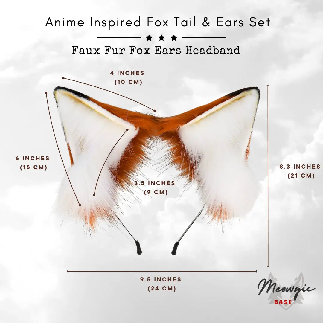 Fox Cosplay Ears & Tail Set - Luxe Adjustable Faux Fur Orange & Black Ears Only - Meowgicbase