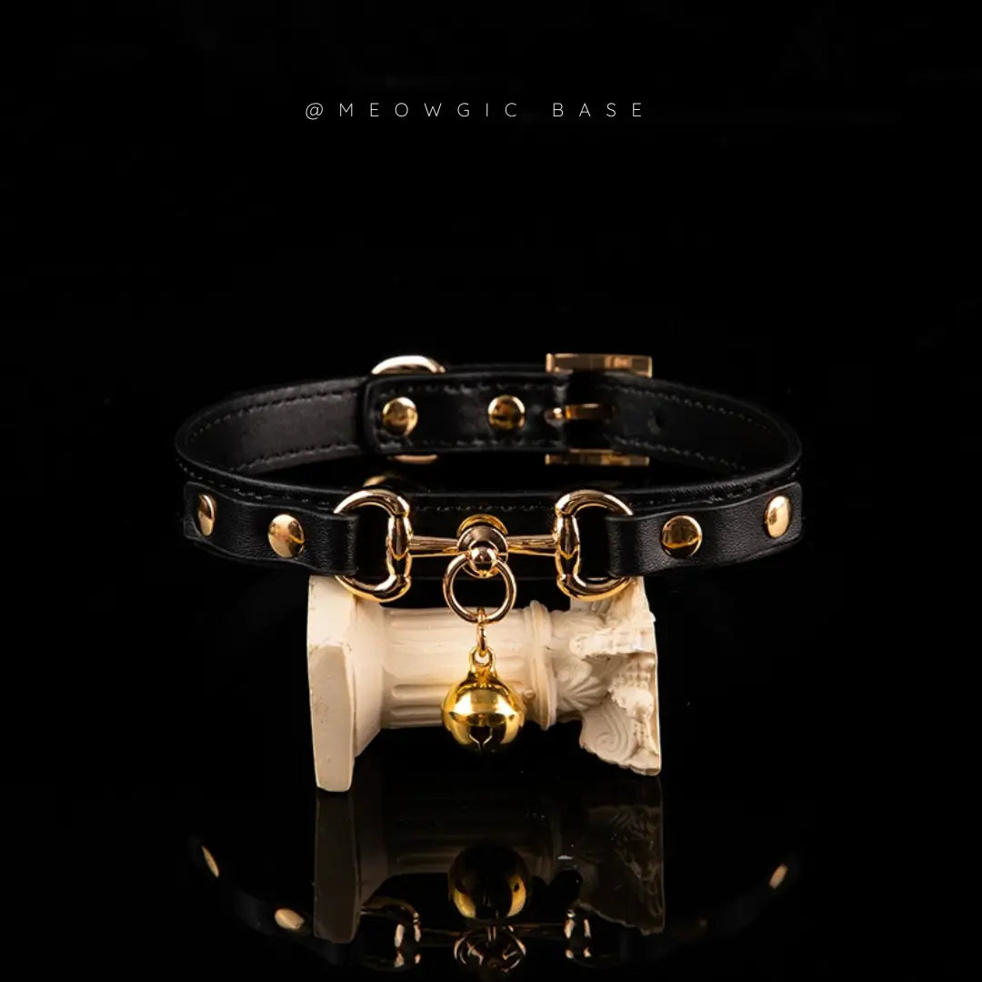 Scarlet Bell & Chain Gothic Leather Choker Vegan Leather Black - Meowgicbase