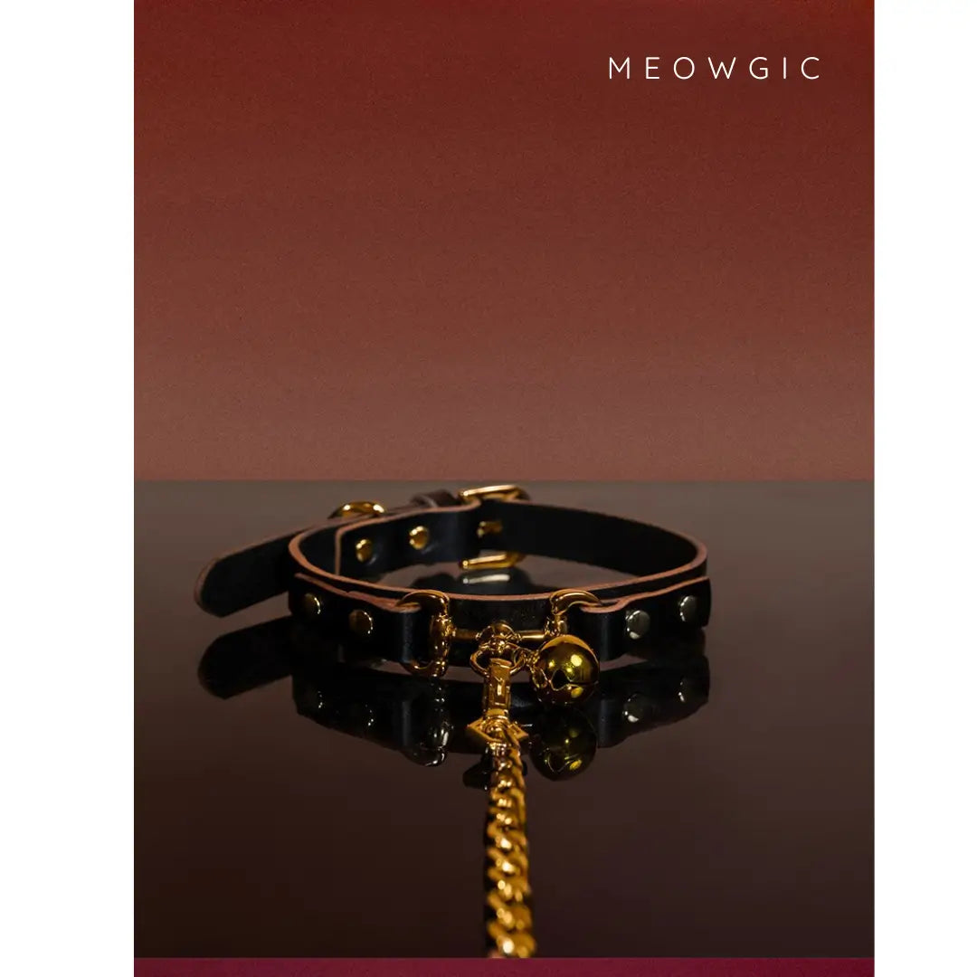 Scarlet Bell & Chain Gothic Leather Choker - Meowgicbase