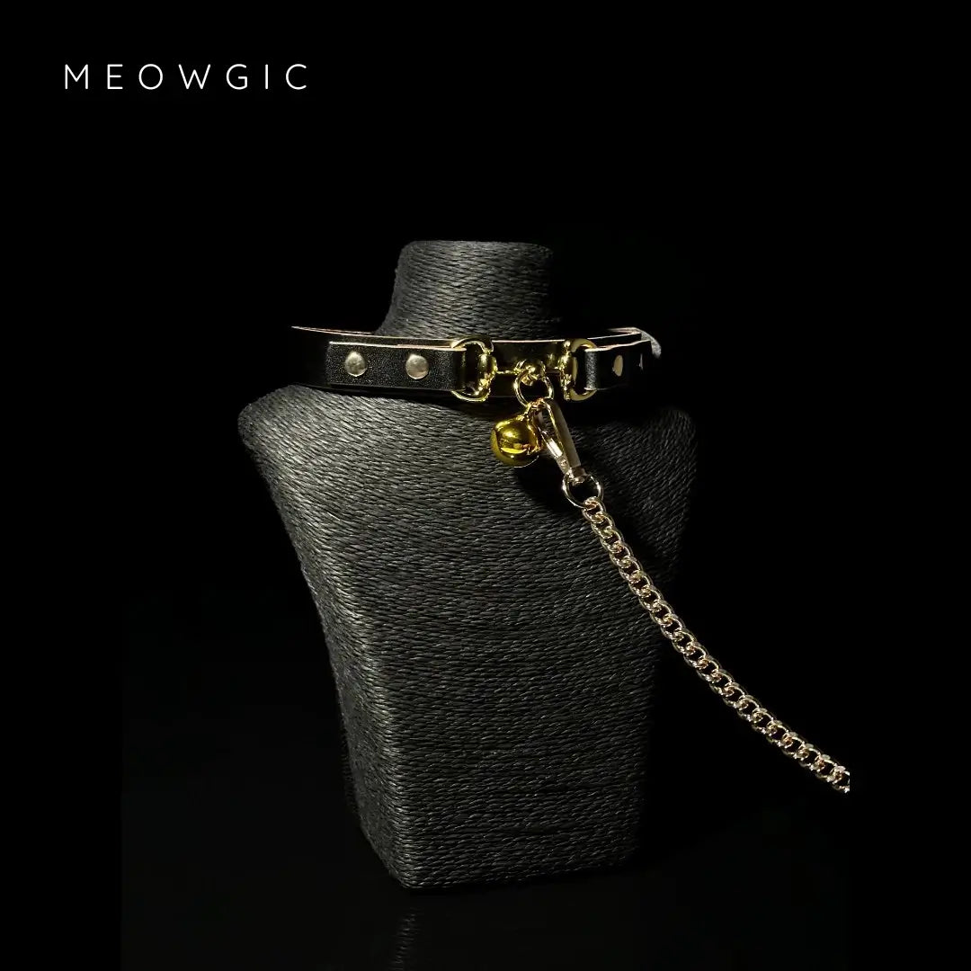 Scarlet Bell & Chain Gothic Leather Choker - Meowgicbase