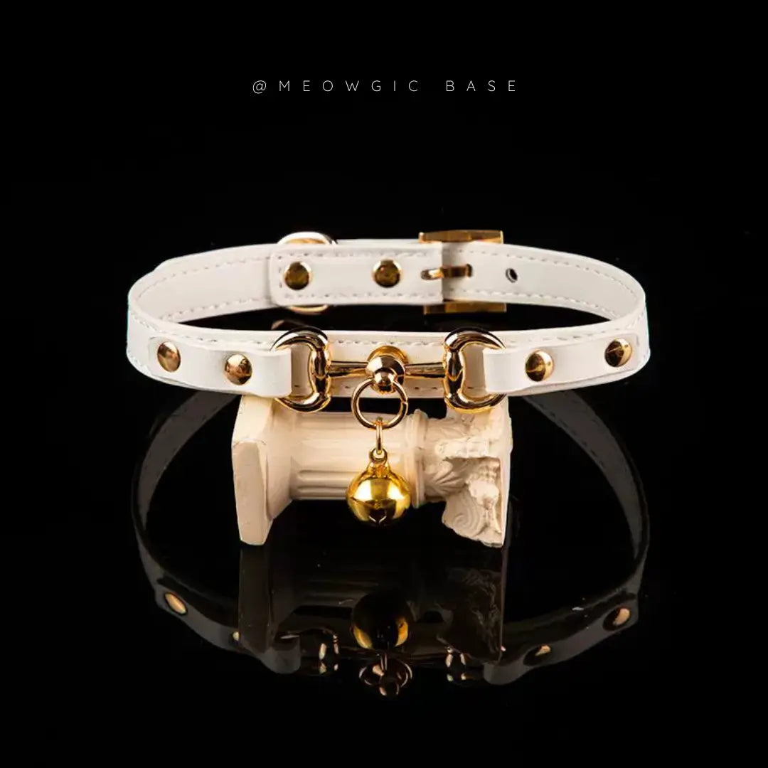 Scarlet Bell & Chain Gothic Leather Choker Vegan Leather White - Meowgicbase