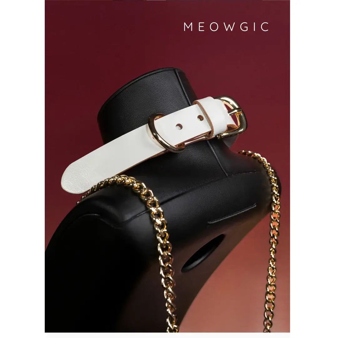 Scarlet Bell & Chain Gothic Leather Choker - Meowgicbase