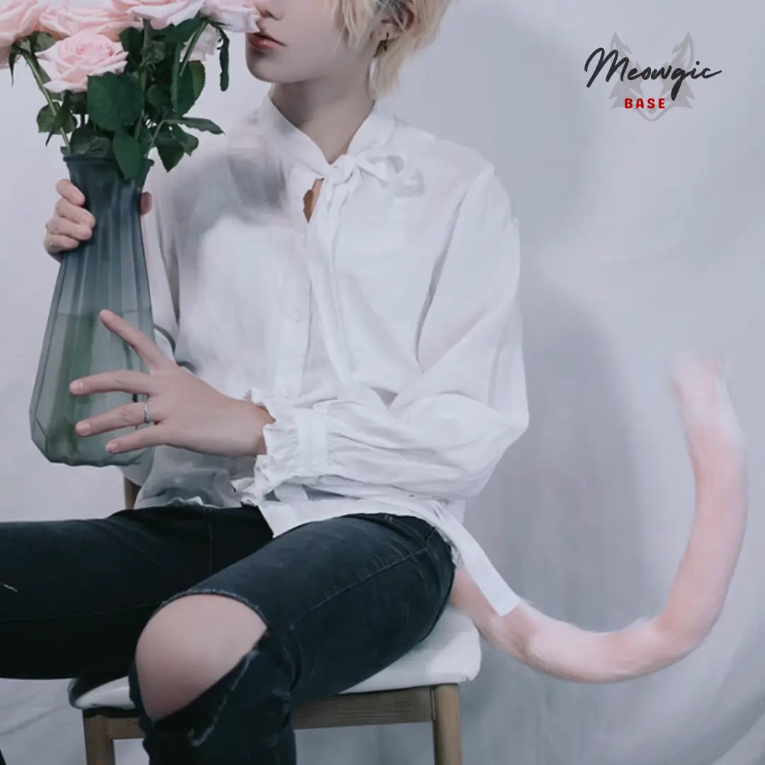 Realistic Rainbow Faux Fur Cat Tail for Cosplay & Fantasy Pink - Meowgicbase