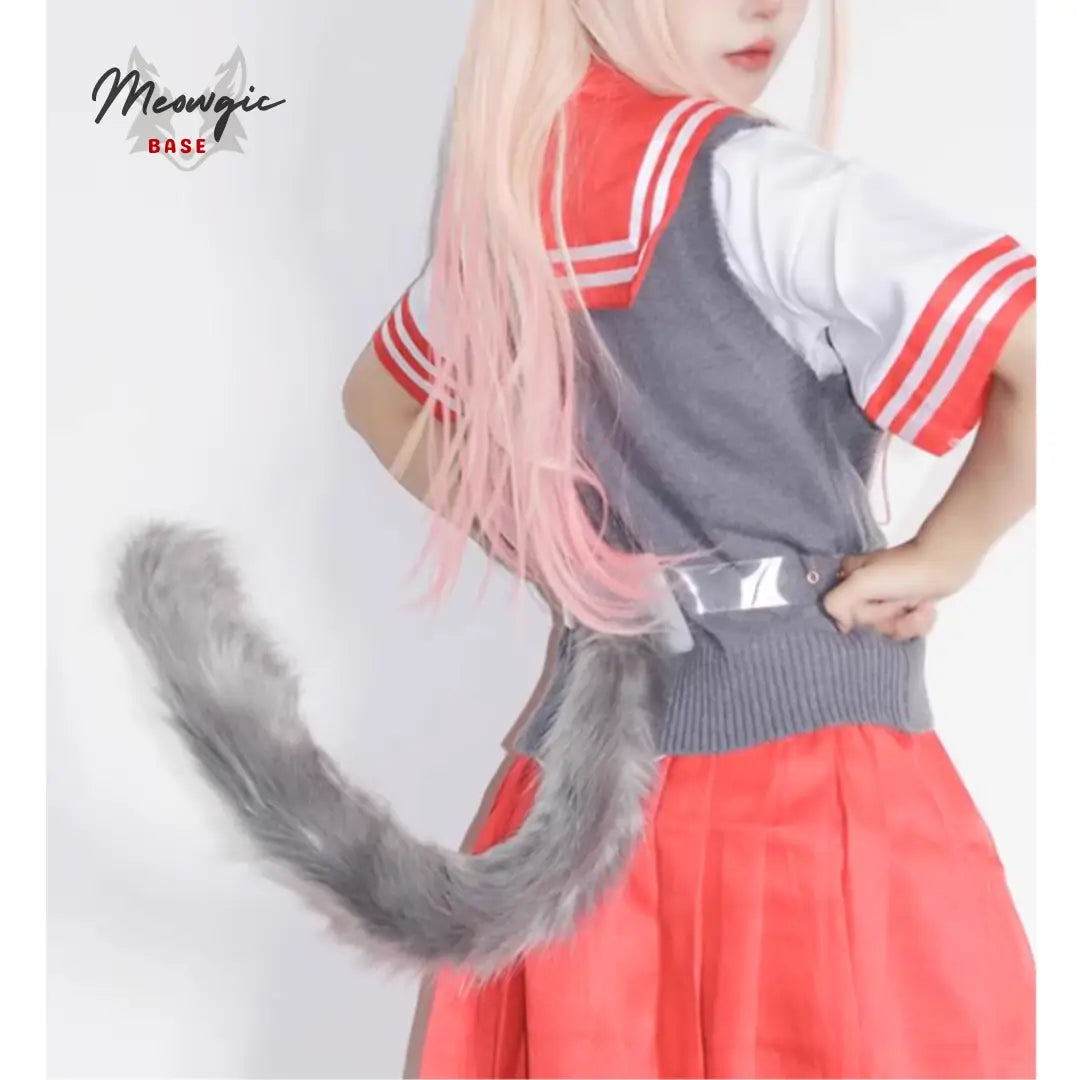 Realistic Rainbow Faux Fur Cat Tail for Cosplay & Fantasy Gray - Meowgicbase