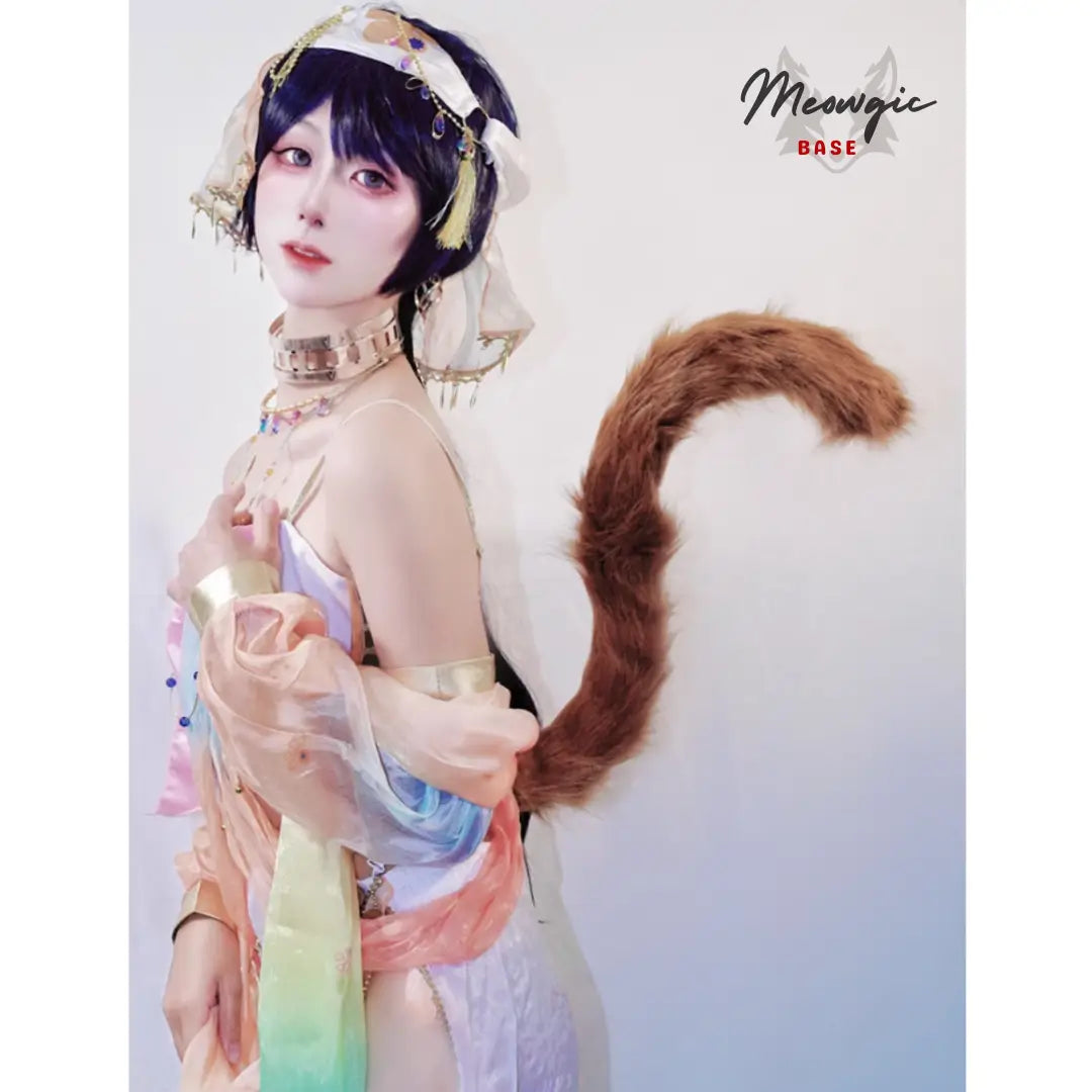 Realistic Rainbow Faux Fur Cat Tail for Cosplay & Fantasy - Meowgicbase
