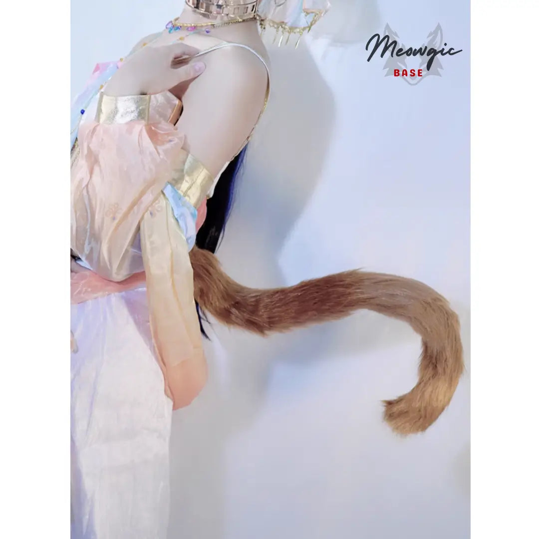 Realistic Rainbow Faux Fur Cat Tail for Cosplay & Fantasy Brown - Meowgicbase