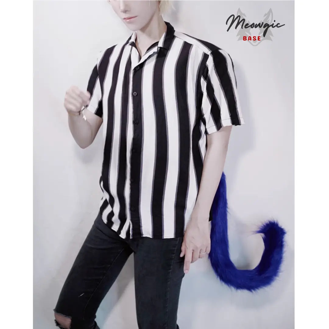 Realistic Rainbow Faux Fur Cat Tail for Cosplay & Fantasy Royal Blue - Meowgicbase