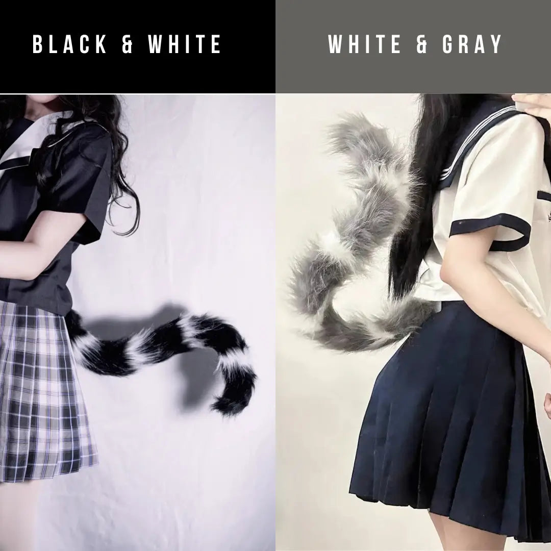 Realistic Rainbow Faux Fur Cat Tail for Cosplay & Fantasy - Meowgicbase