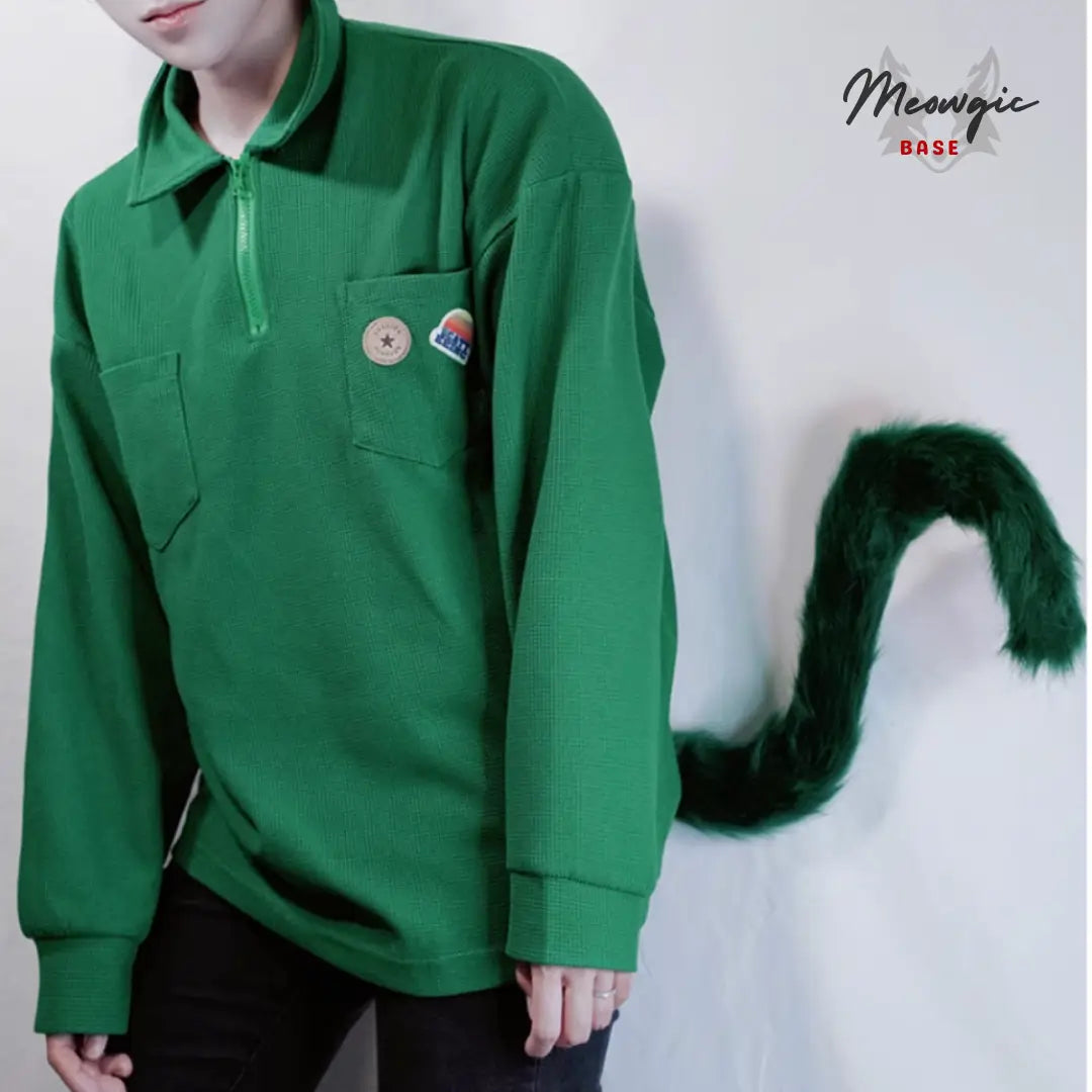 Realistic Rainbow Cat Tail with Adjustable Belt (26”/31”) - Green - Meogicbase