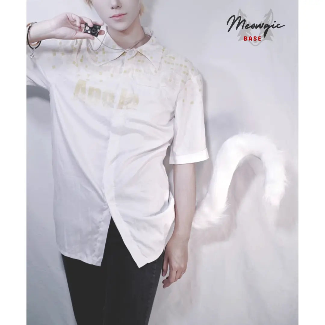 Realistic Rainbow Faux Fur Cat Tail for Cosplay & Fantasy White - Meowgicbase