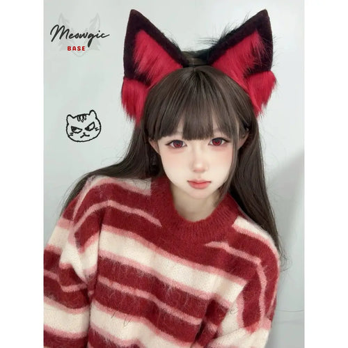 Dynamic Moving Wolf Ears Headband | Cosplay & Content Creator Black & Red - Meowgicbase