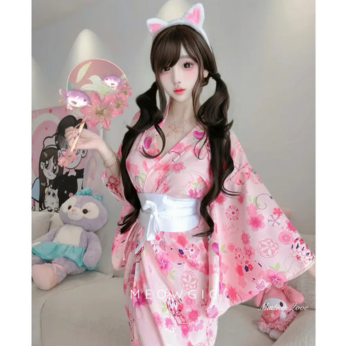 Sakura Fusion Kimono - Cosplay & Kawaii Loungewear - Pink One Size (Fit 85 - 145 lbs) - Meogicbase