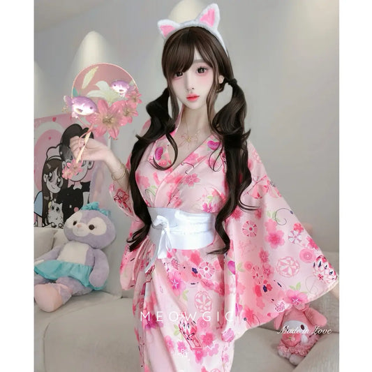 Enchanting Blossom Kimono: Playful Aesthetic Comfort Pink One Size (Fit 85 - 145 lbs) - Meowgicbase