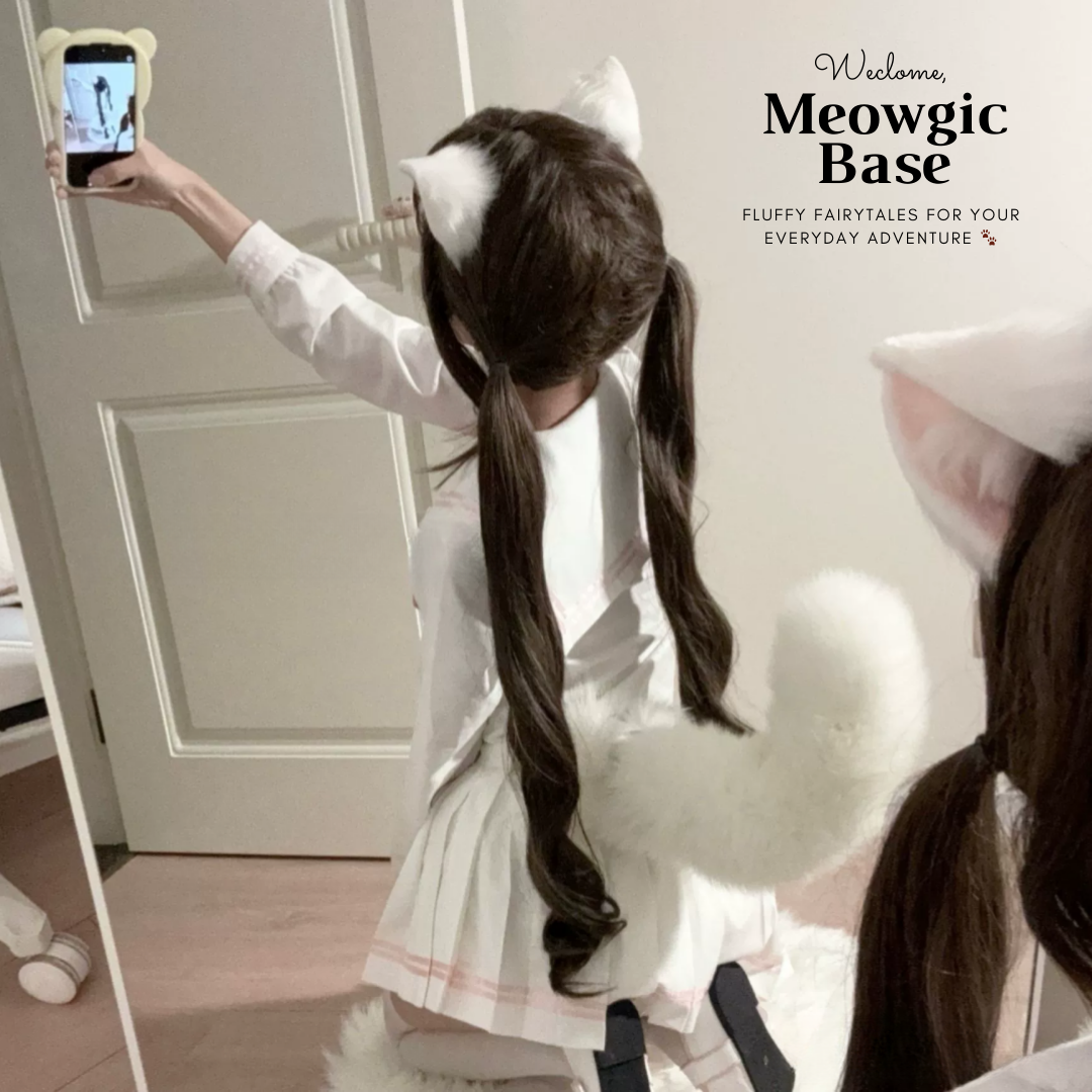 Fluffy White Kitten Electric Moving Tail - - Meogicbase