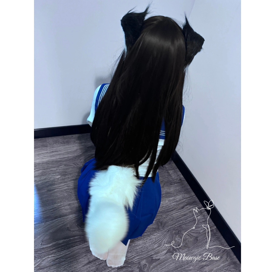 Fluffy White Kitten Electric Moving Tail - - Meogicbase