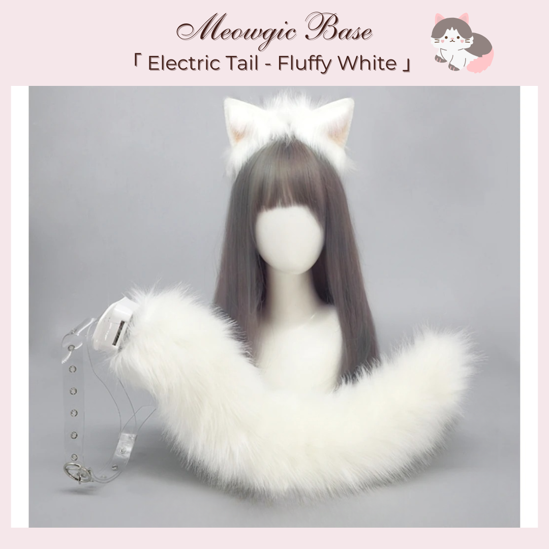 Fluffy White Kitten Electric Moving Tail - - Meogicbase