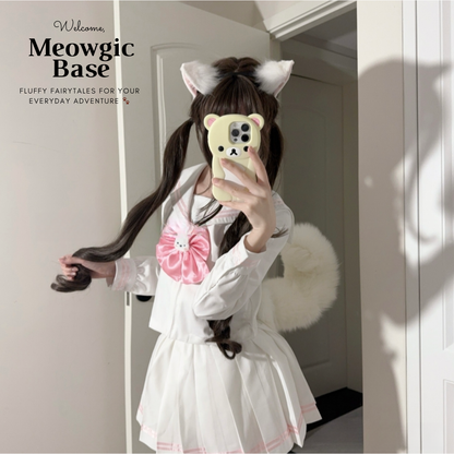 Fluffy White Kitten Electric Moving Tail - - Meogicbase