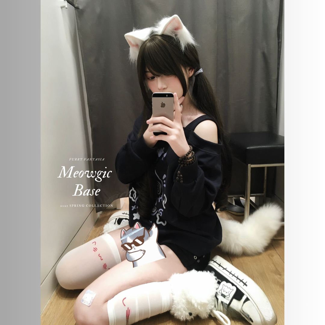 Fluffy White Kitten Electric Moving Tail - - Meogicbase