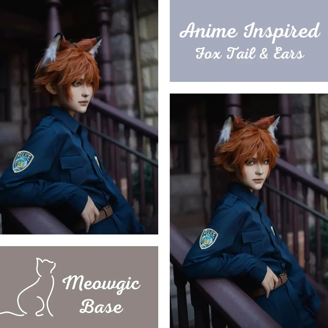 Anime Inspired Fox Ears & Tail Set - Adjustable Cosplay - - Meogicbase
