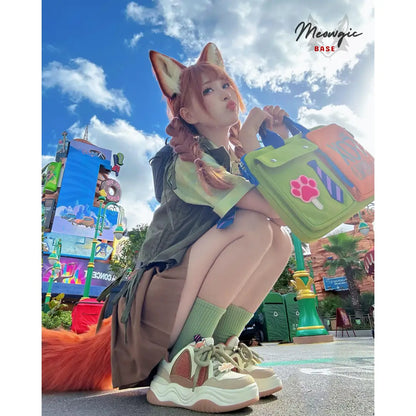 Anime Inspired Fox Ears & Tail Set - Adjustable Cosplay - - Meogicbase