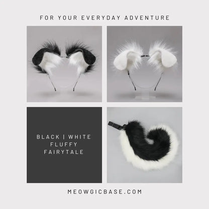 Flexible Anime Fox Ears & Tail Costume Set - White - Meogicbase