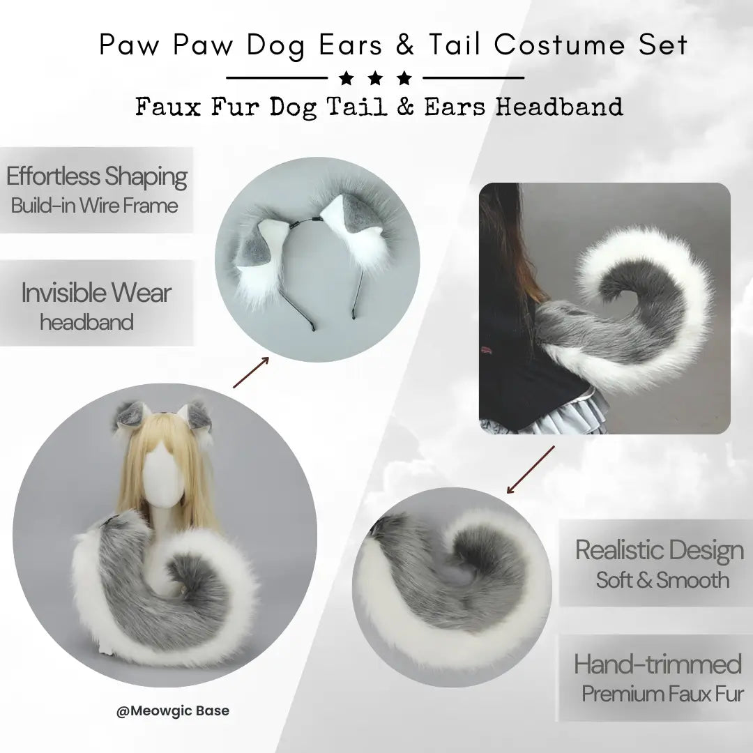 Flexible Anime Fox Ears & Tail Costume Set - Gray Tail Only - Meogicbase