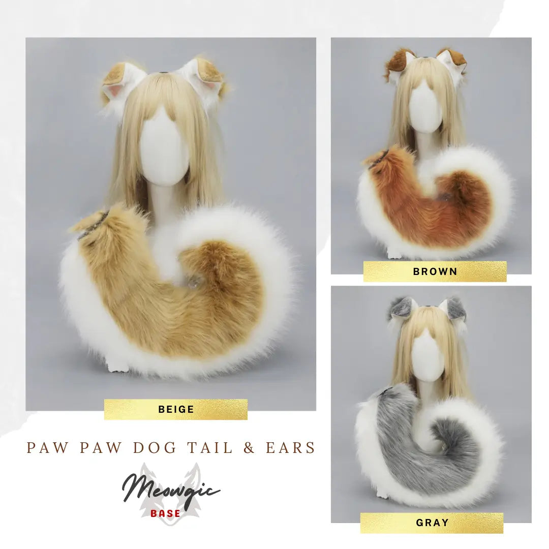 Flexible Anime Fox Ears & Tail Costume Set - Gray Tail & Ears - Meogicbase