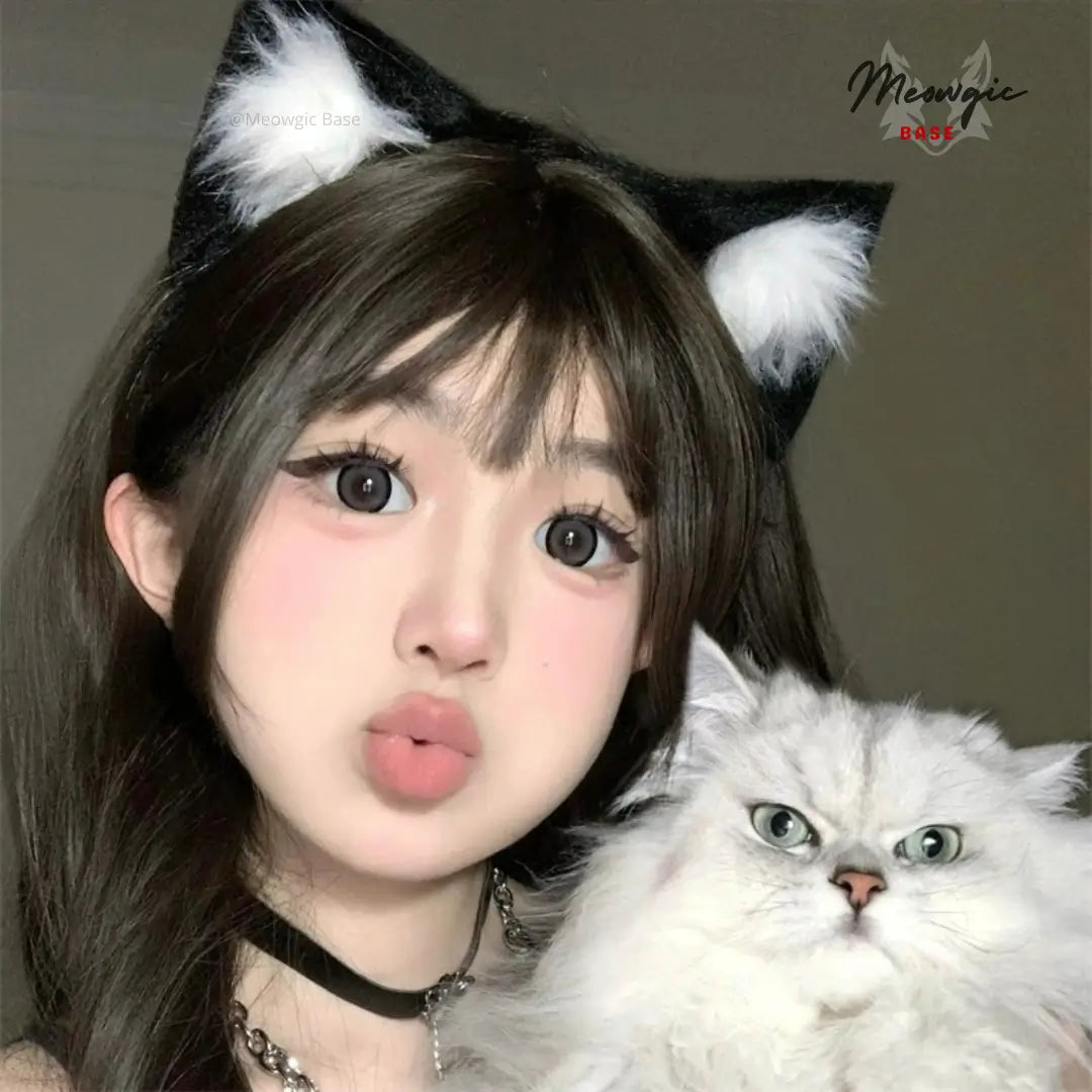 Japanese Handmade Fox Ears Headband for Cosplay - Midnight Black - Meogicbase
