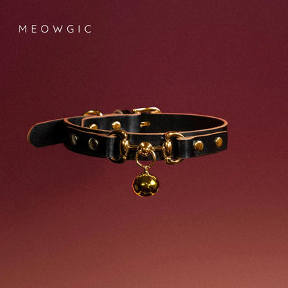 Midnight Puppy Choker With Bell and Chain - Genuine Leather - Calfskin White - Meogicbase