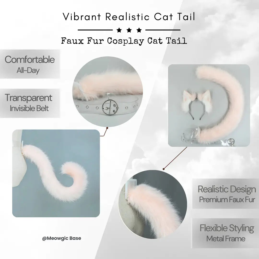 Realistic Rainbow Cat Tail with Adjustable Belt (26”/31”) - - Meogicbase