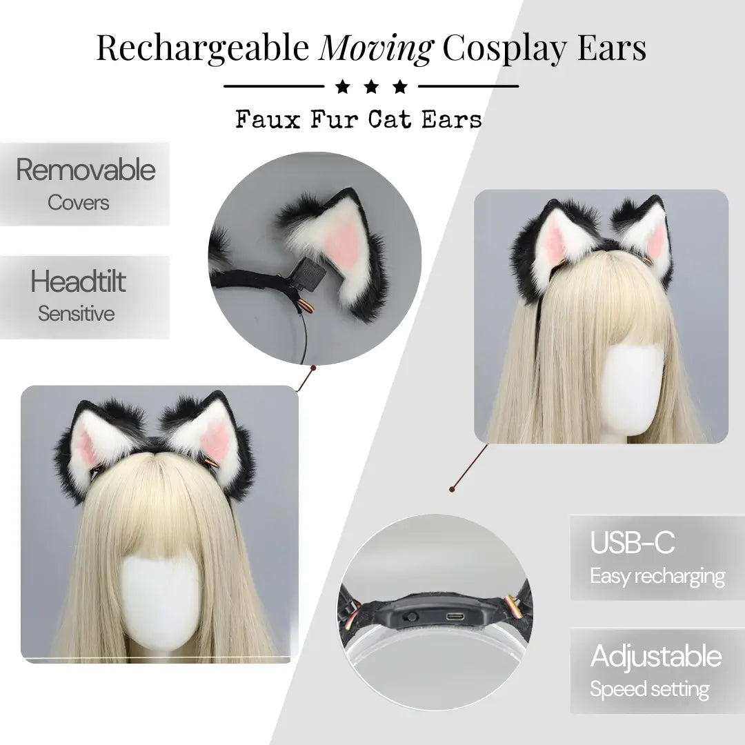 Electric Moving Fluffly Cat Ears Cute Kitty Cosplay - - Meogicbase